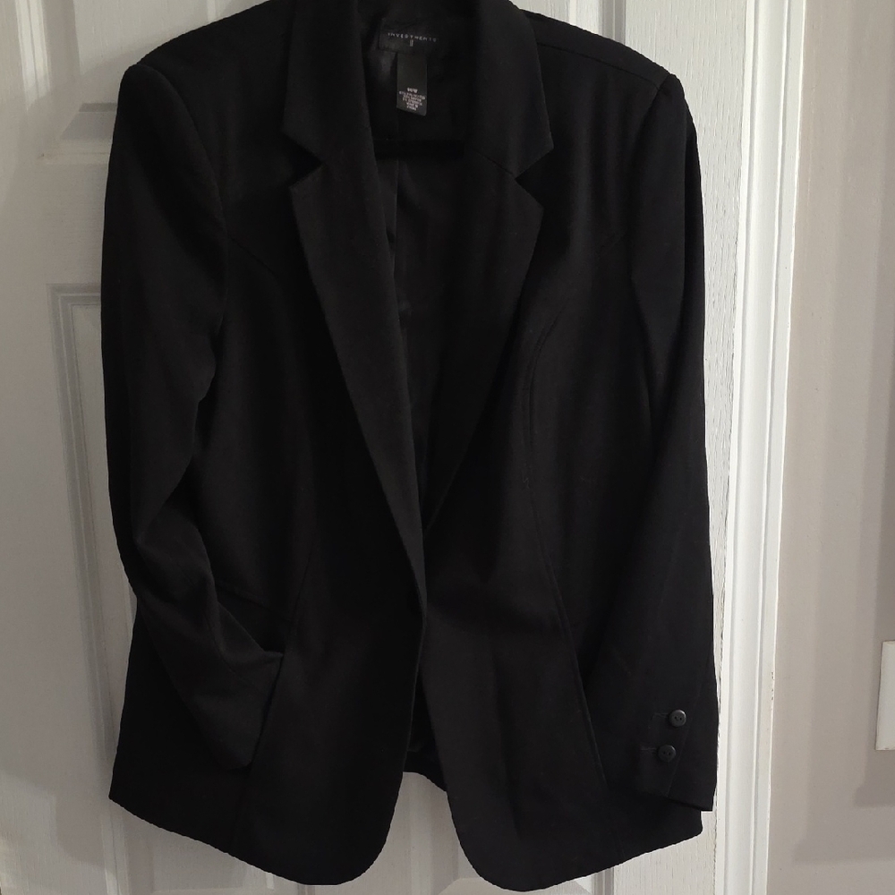 Investments Black Blazer with Subtle Pattern